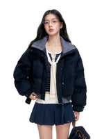 Wool Blend Knit Trim Down Jacket