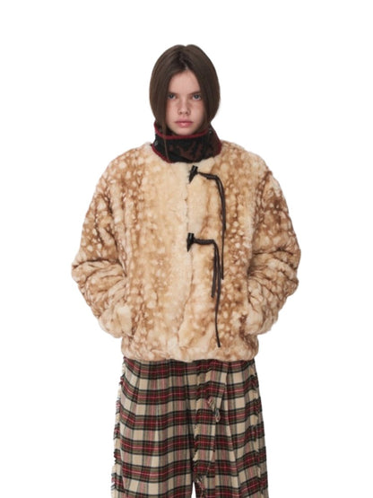 Fawn Pattern Printed Rex Rabbit Fur Jacket