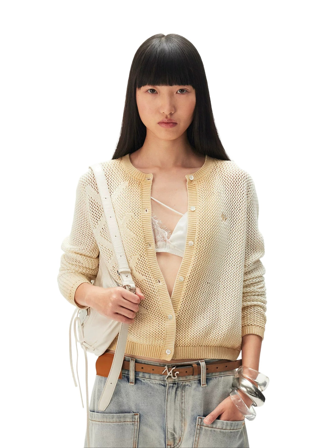 Airy Denim-Yarn Gradient Knit Cardigan