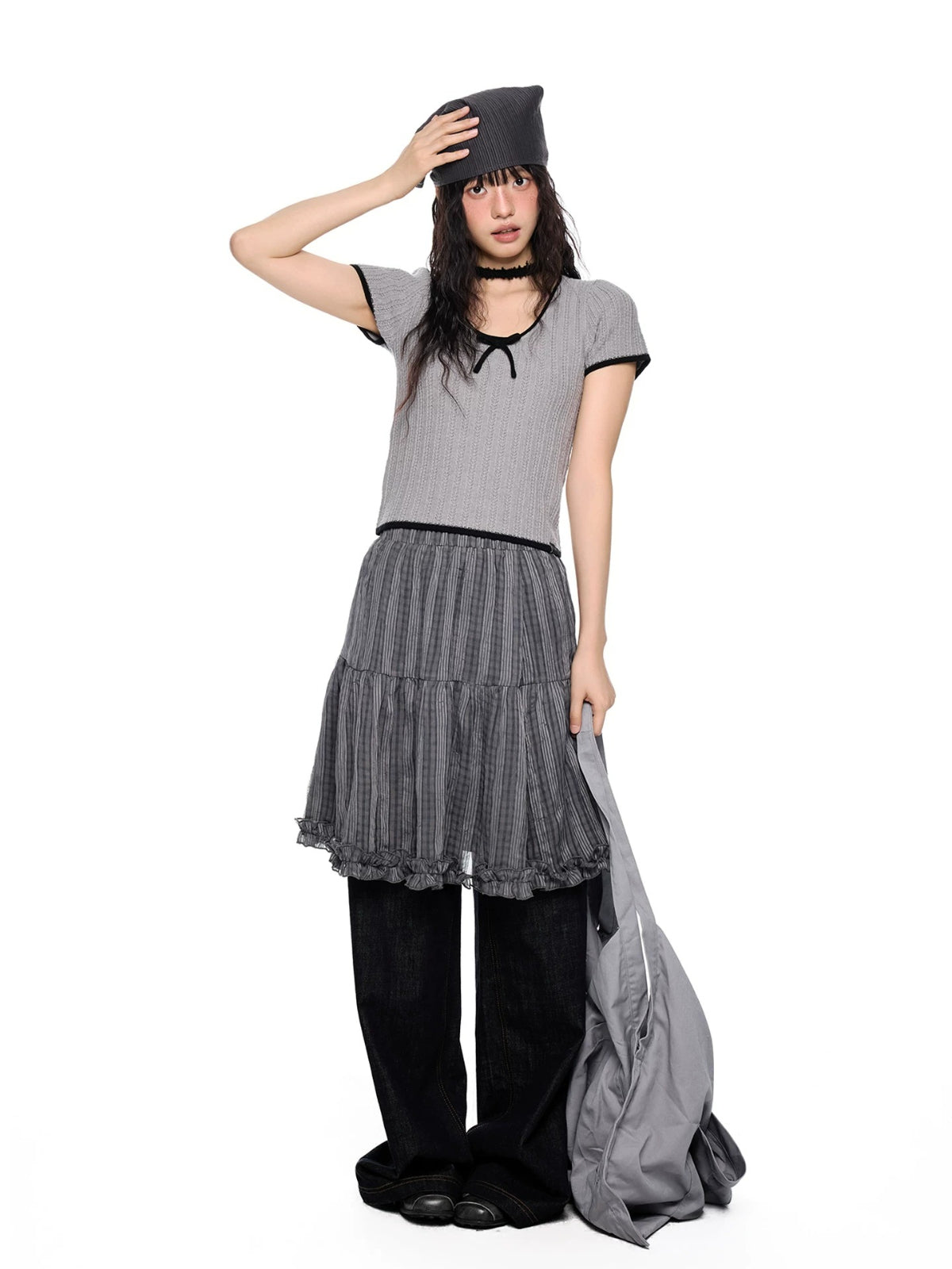 Plaid Bubble Chiffon Skirt