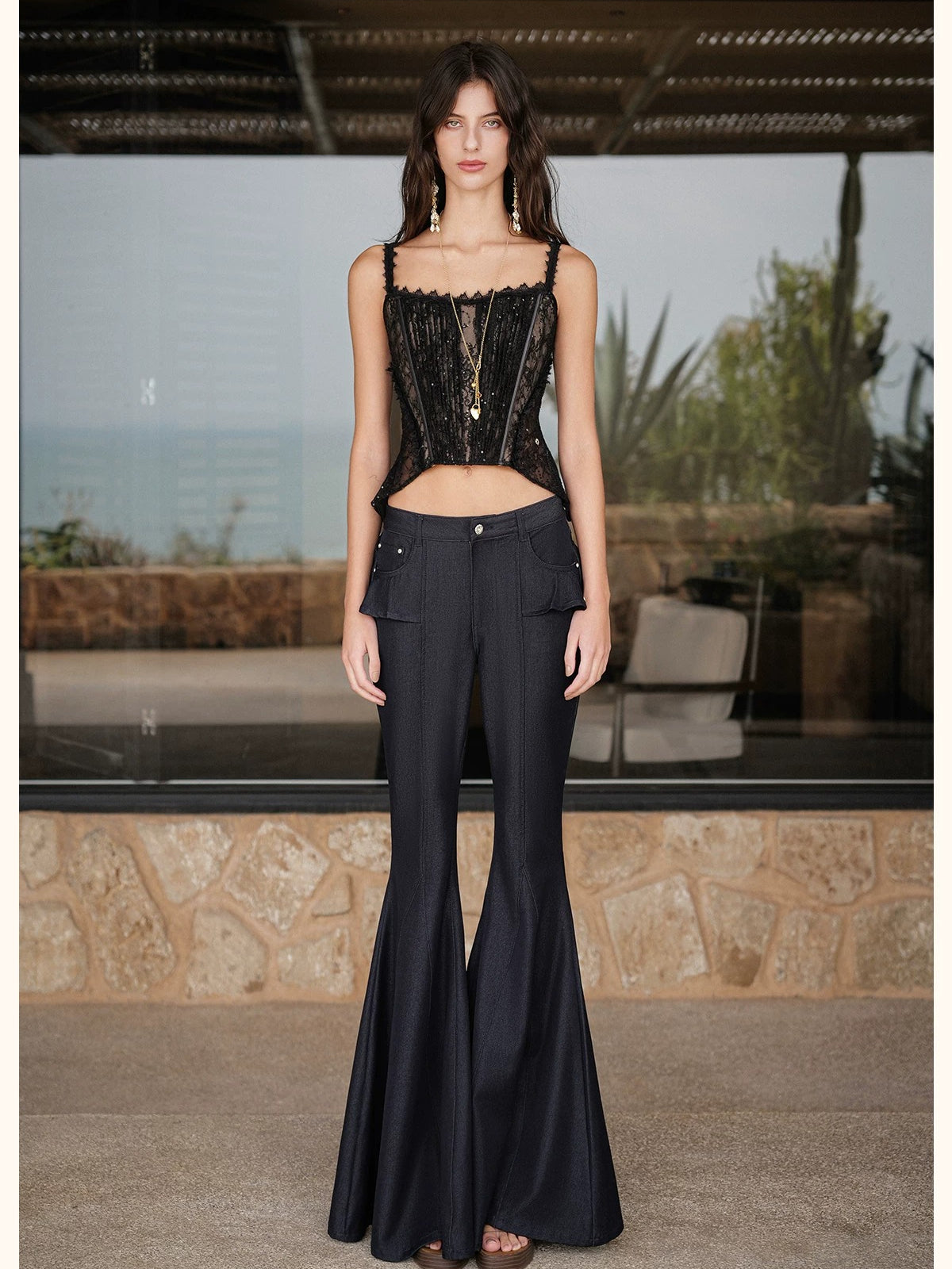 Lace Panel Corset Cami Top