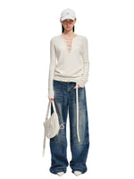 Deep-V Asymmetric Hem Knit Top