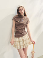 Elastic Pleated Crew Neck T-shirt