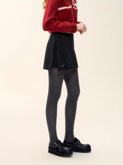 Faux-Layer Wool A-Line Skort