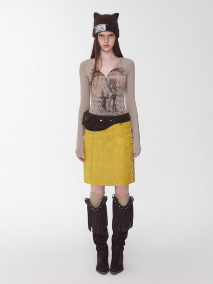 Henry Collar Animal Print Knit Top