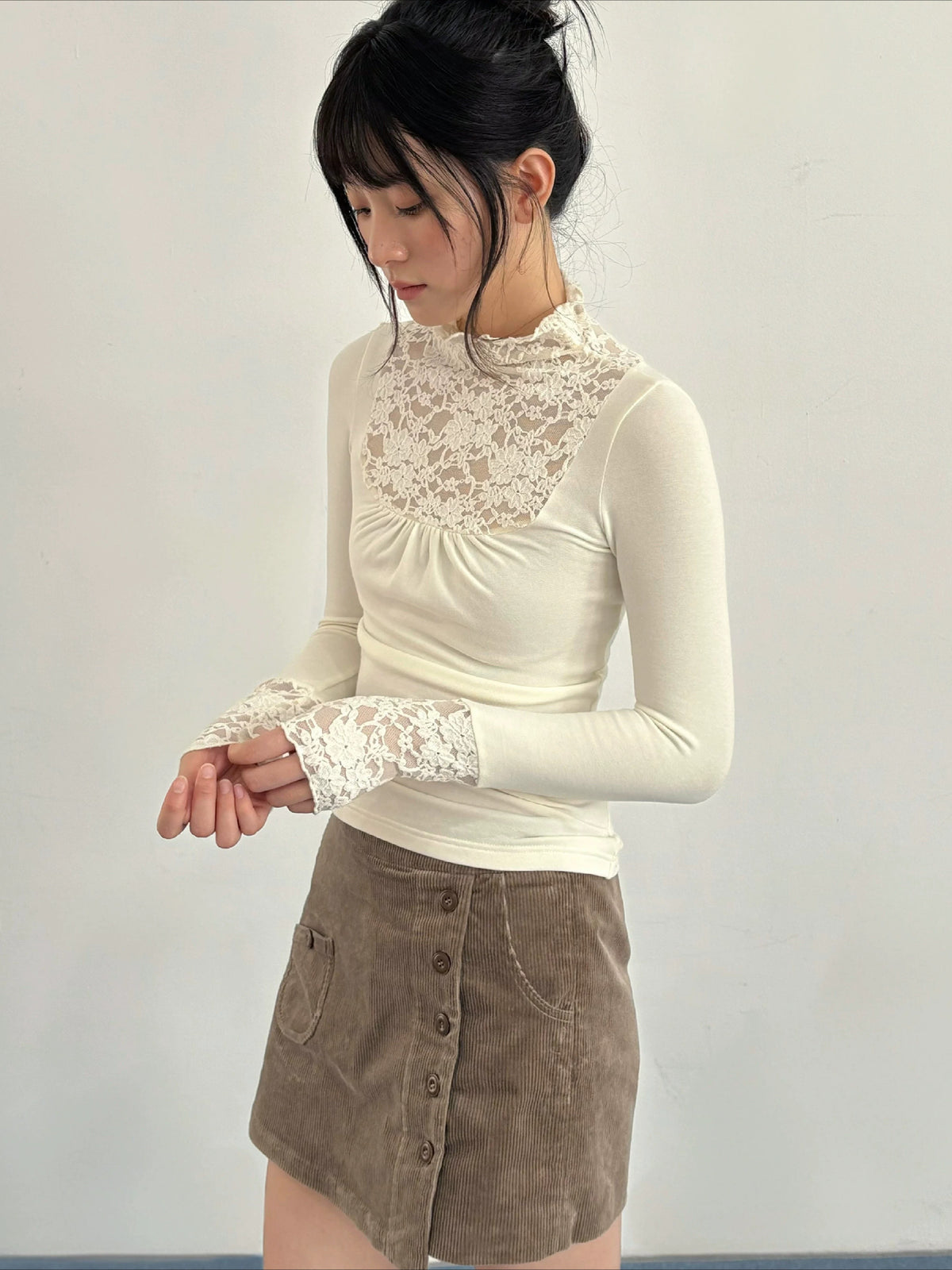 Beige Lace Mesh Top
