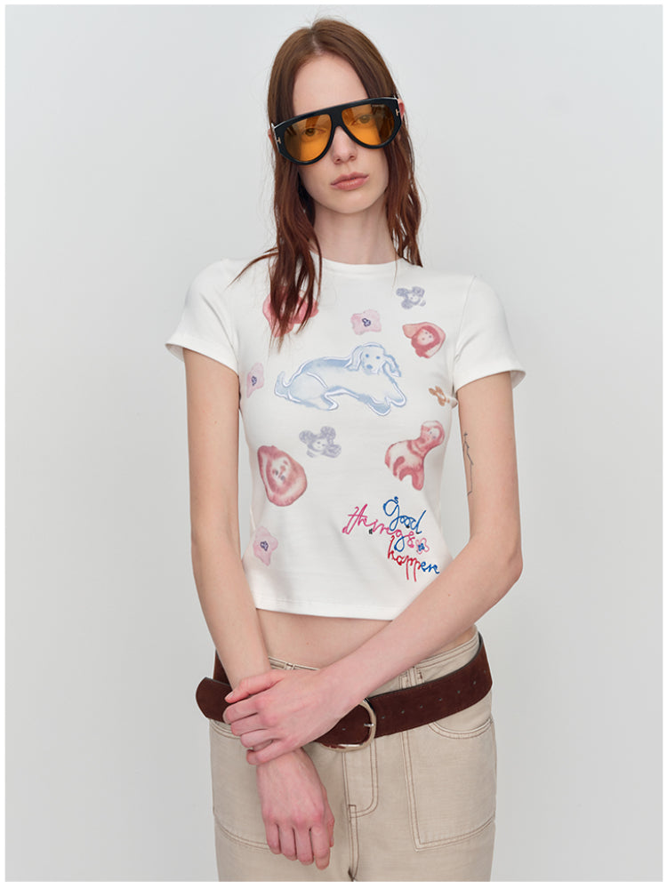 3D Animal Print Embroidered T-Shirt