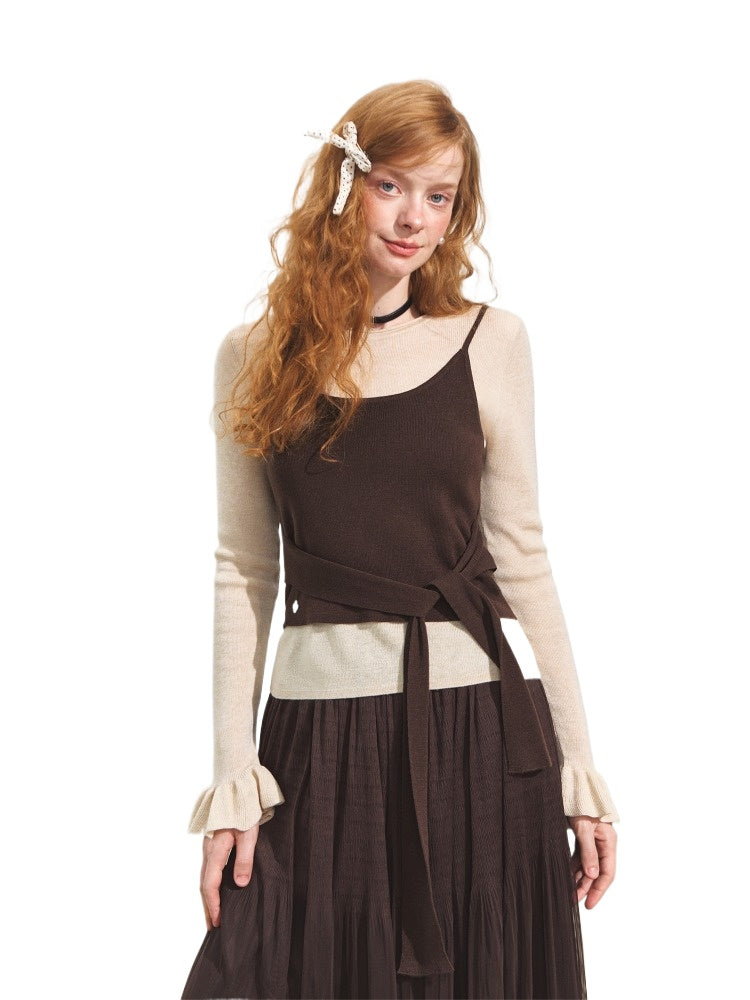 Contrast Tie Crewneck Sweater