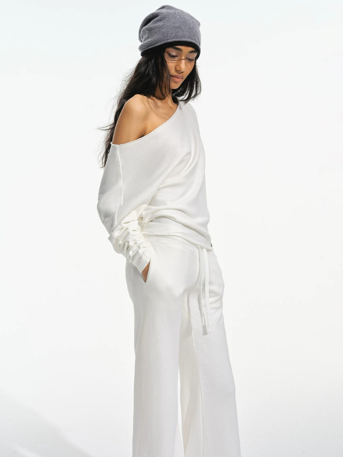 Off-Shoulder Sweatshirt &amp; Flared Pants Set
