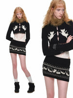 Fair Isle Jacquard Knit Cardigan & Skirt Set