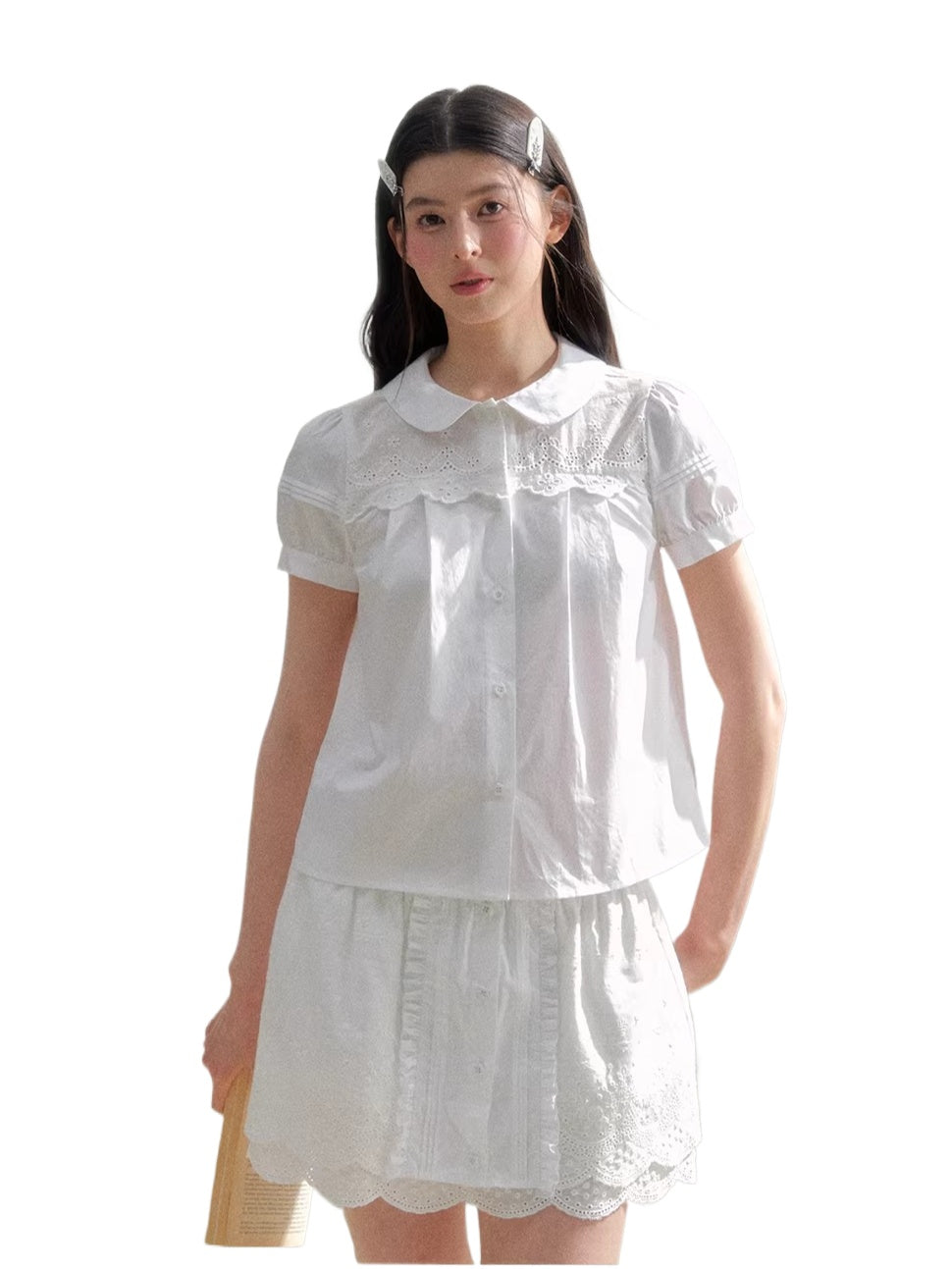 White Embroidered Shirt &amp; Skirt Set