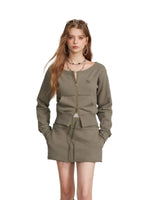 Zip Sweatshirt Skirt Two Piece Set