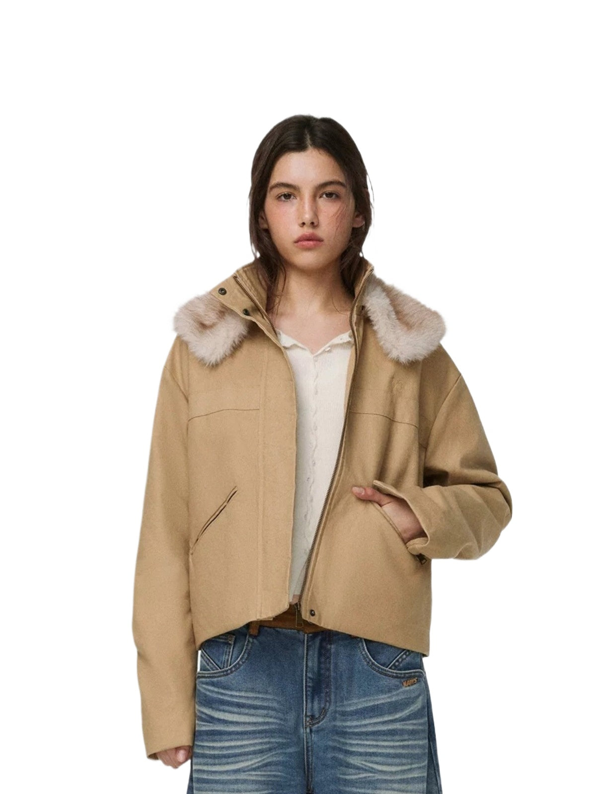 Warm Camel Fur Collar Cotton Coat