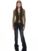 Napoleon Fur Collar Ribbed Cardigan