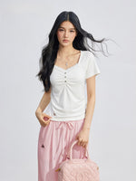 Lace Ruched Slim Tee