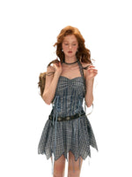 Blue Plaid Tie Waist Cami Dress