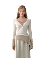 Layered V-Neck Ribbed Knit Top