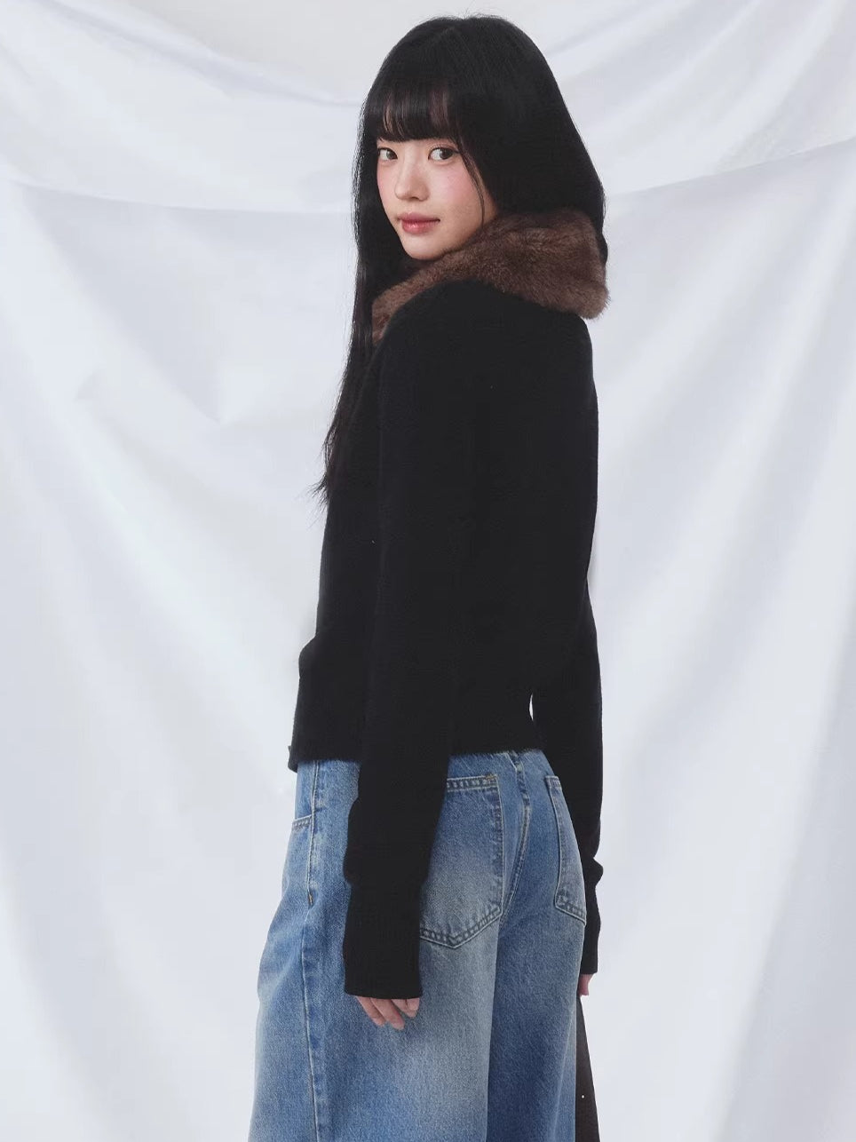 Black Detachable Fur Cardigan