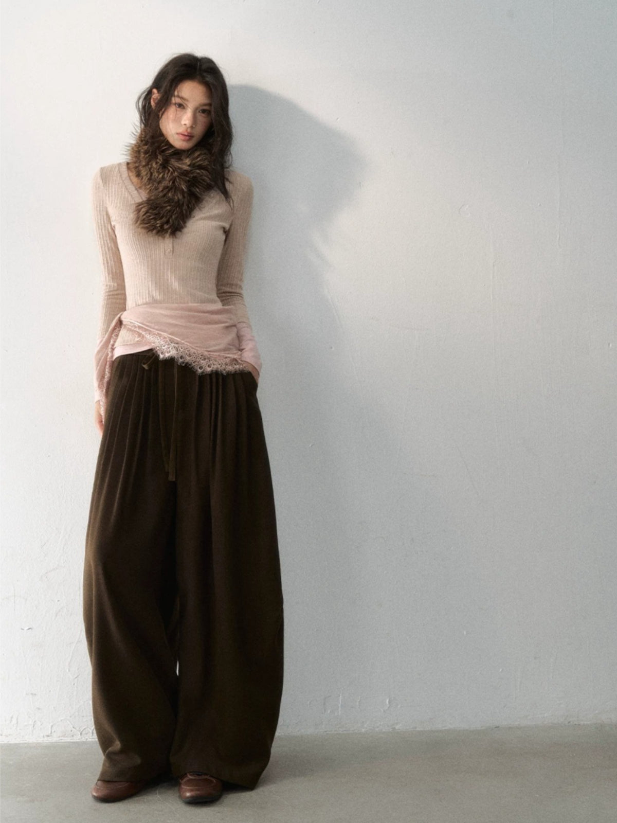 Pleated Tie-Waist Wide Leg Trousers