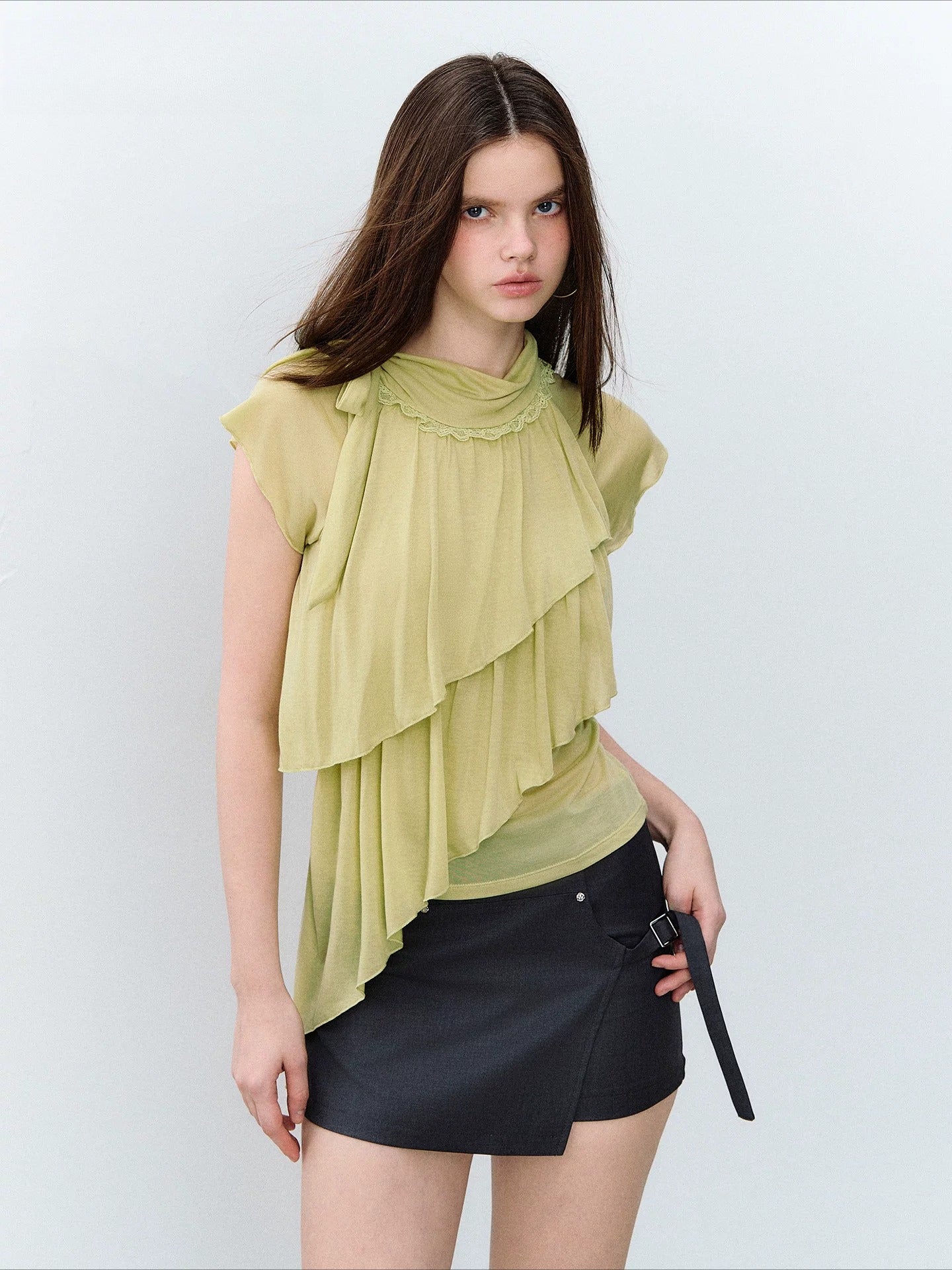 Asymmetrical Lyocell Ruffle Top
