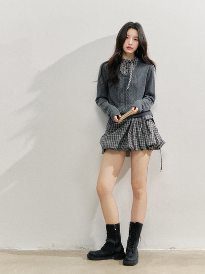 Checkered Ruched Tulip Mini Skirt