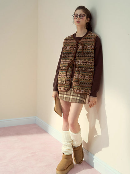 Pink &amp; Brown Plaid A-line Wool Skirt