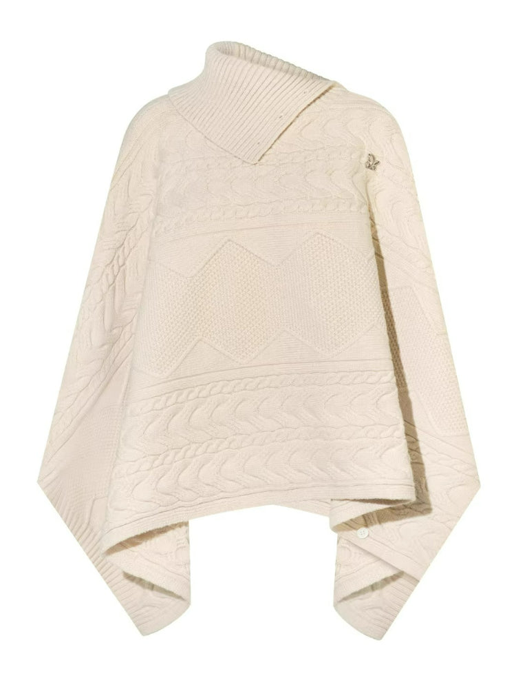 Cable-Knit Asymmetric Collar Cape Top