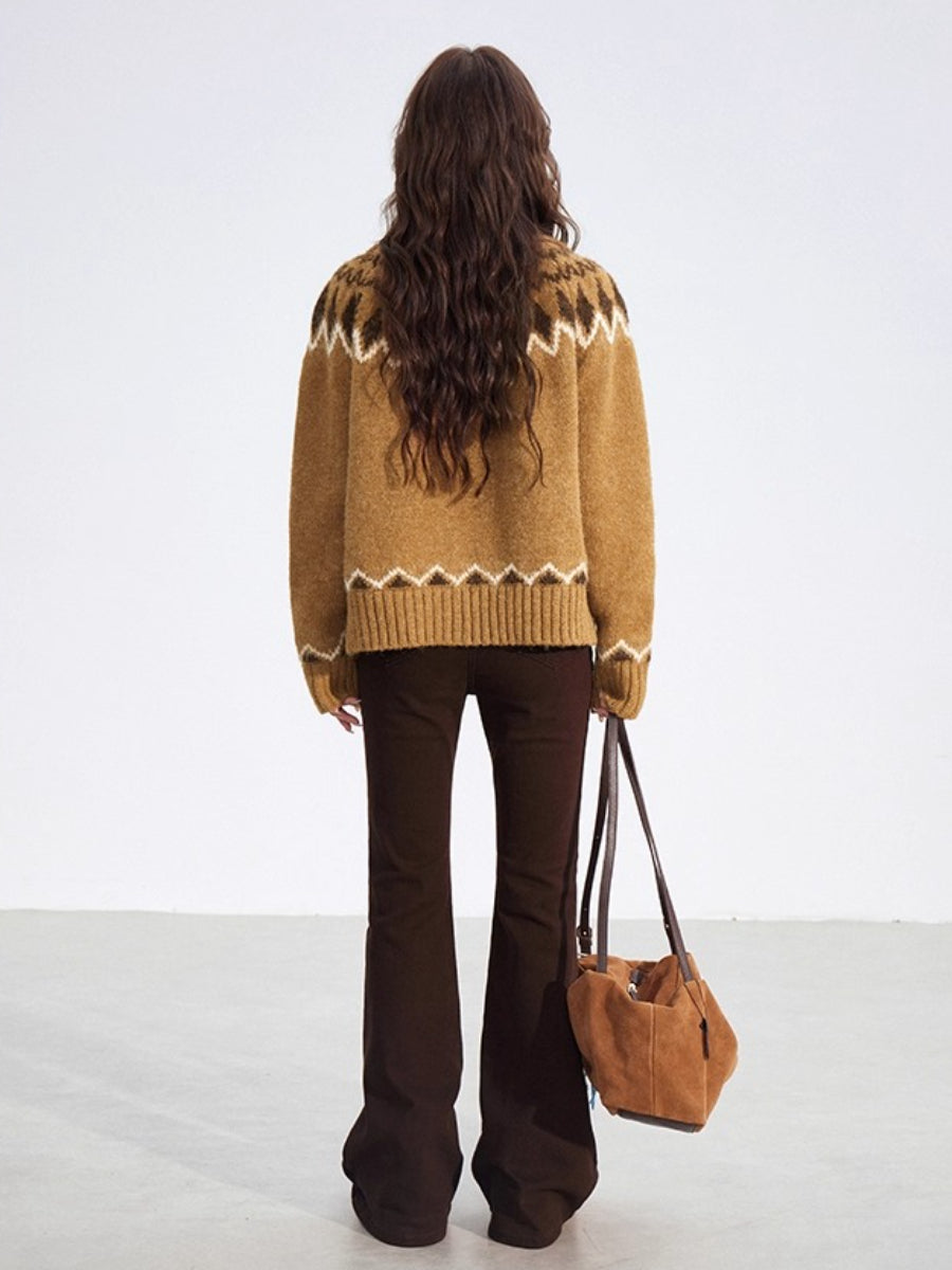 Coffee Fair Isle Collar Sweater