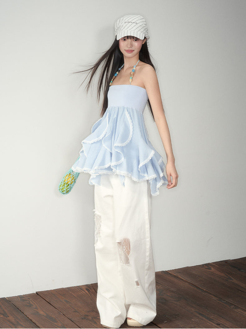 Blue Ruffled Convertible Skirt
