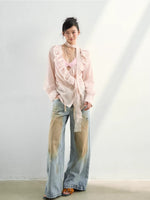 Washed Distressed Denim Pants