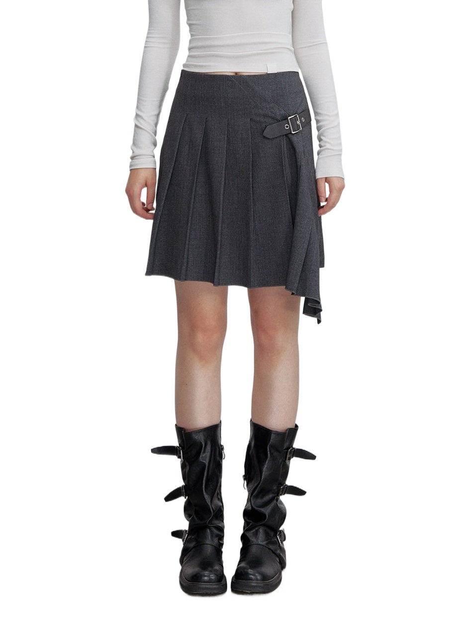 Pleated Buckle Mini Skirt