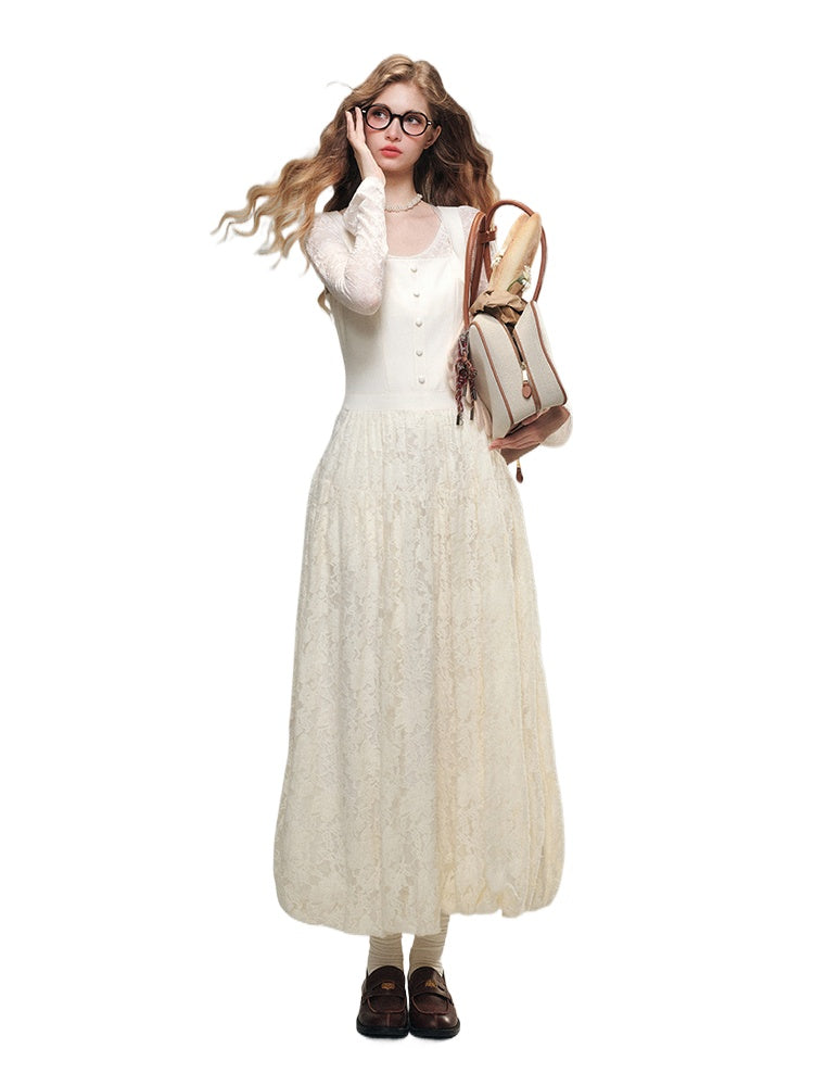 White Lace Knit Top &amp; Pleated Skirt Set