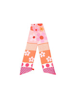 Orange Plaid Floral Ribbon Scarf