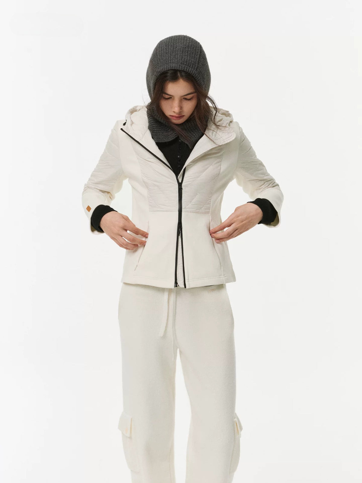 Knit Panel Hooded Down Jacket
