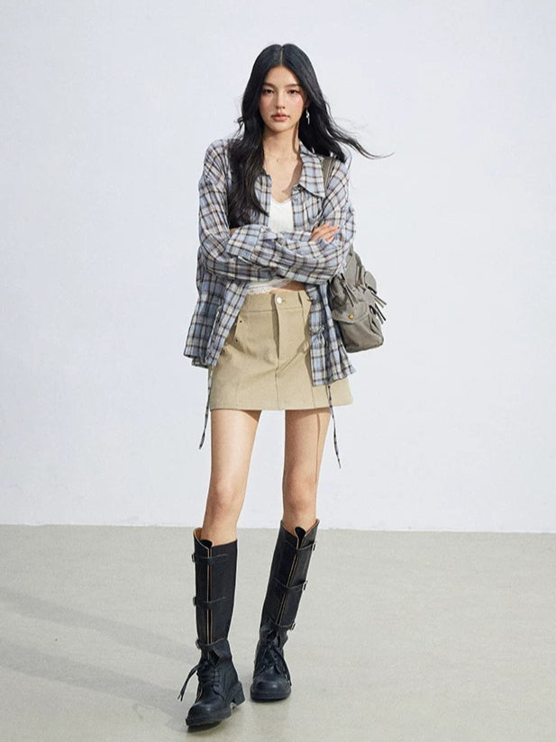Retro Plaid Tie Shirt