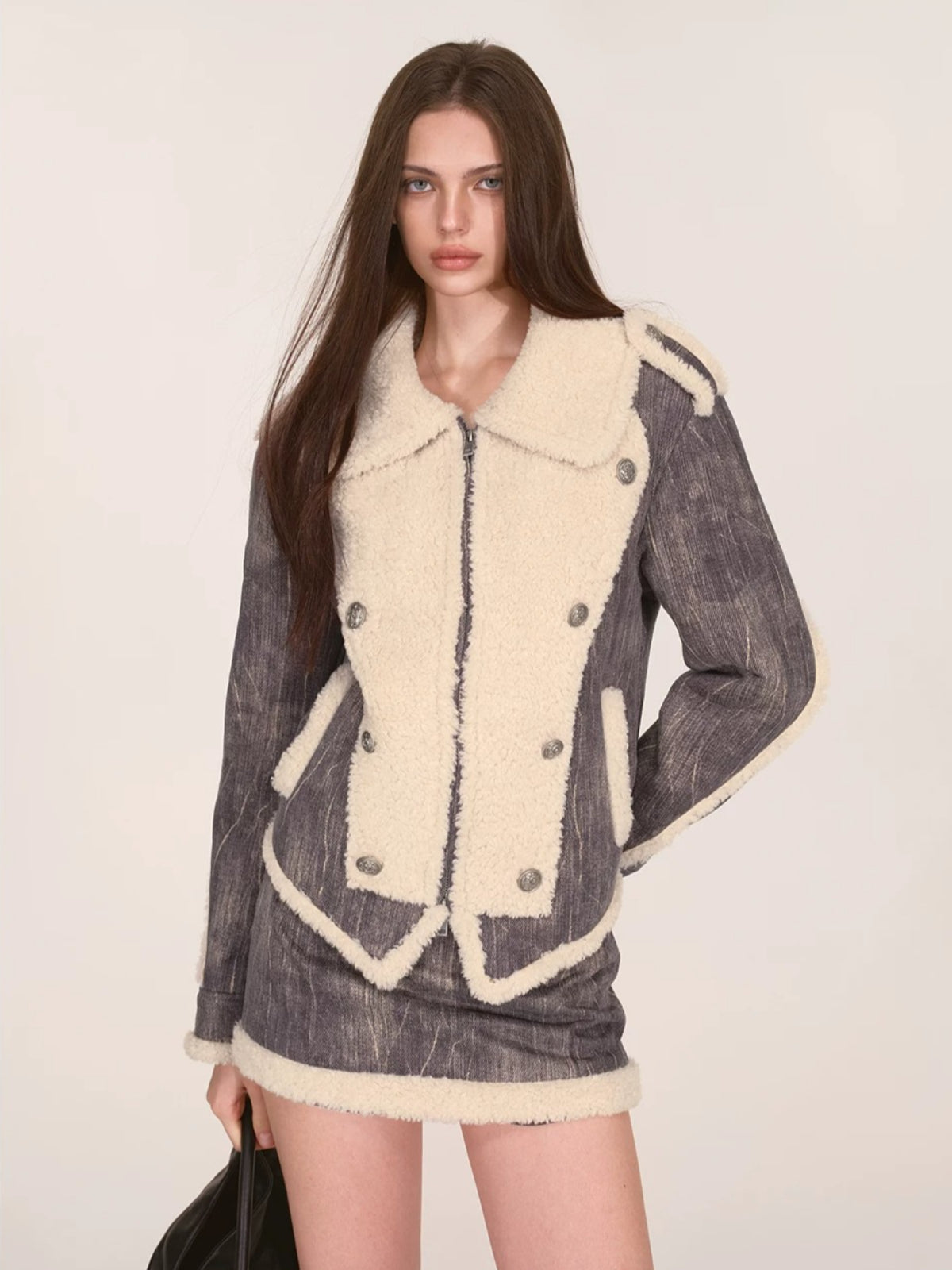 Sherpa Trimmed Jacket &amp; Skirt Set