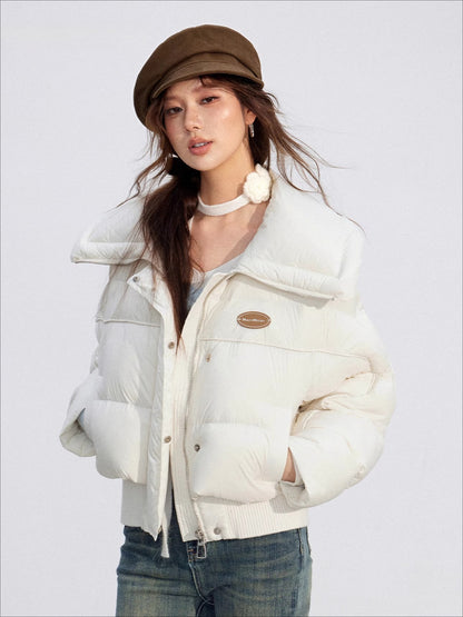 Large Lapel Knit-Panel Down Jacket