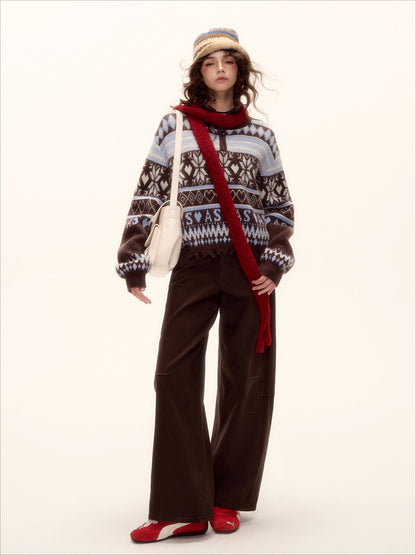 Fair Isle Half-Zip Fringed Knit Sweater