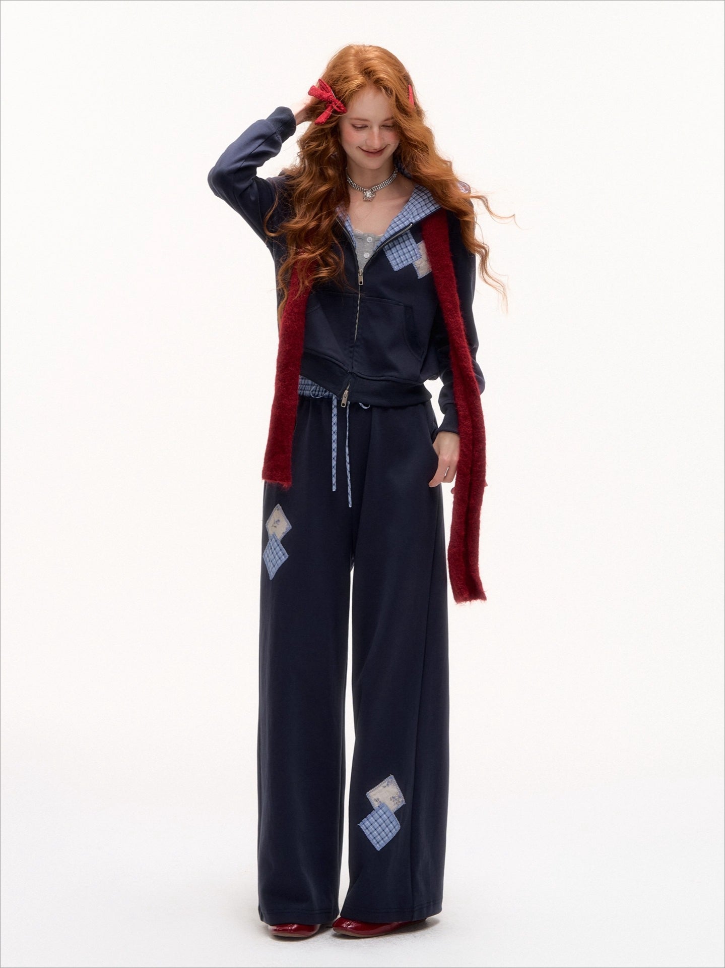 Plaid Patchwork Sweatshirt &amp; Sweatpants Set