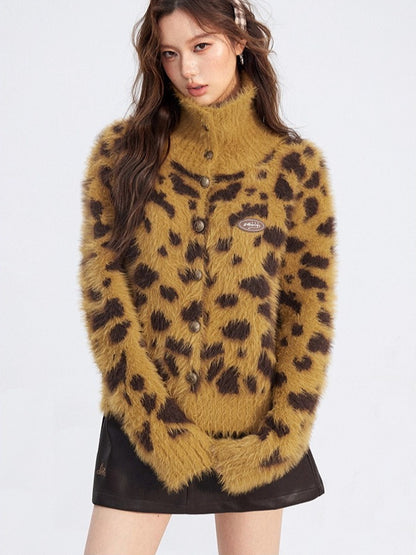 Fuzzy Leopard Collar Sweater