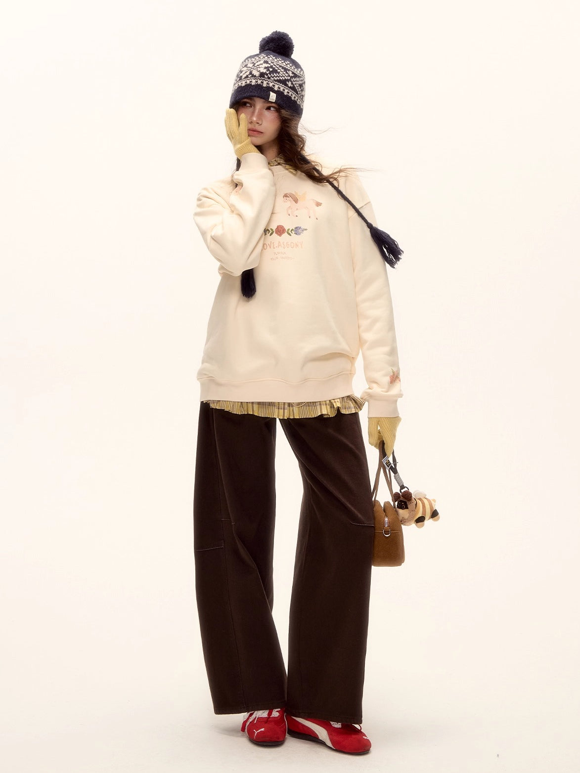 Belted Contrast Stitch Denim Pants