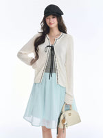 French Bow Trim Knit Cardigan