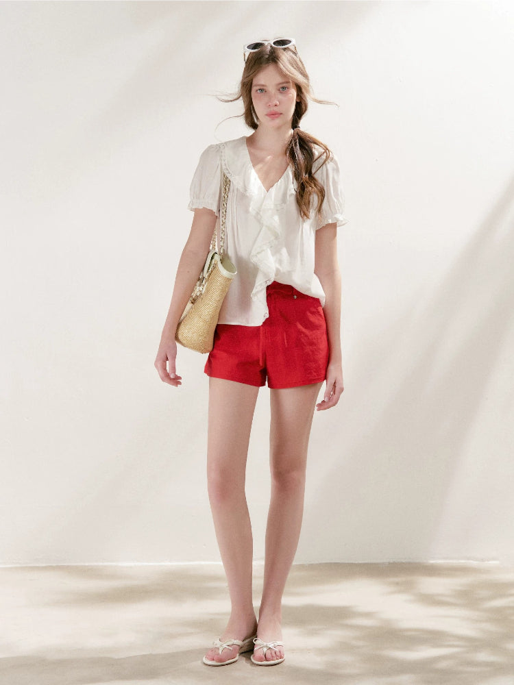 Lace Ruffle V-Neck Top