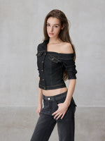 Asymmetric Denim Shirt Set