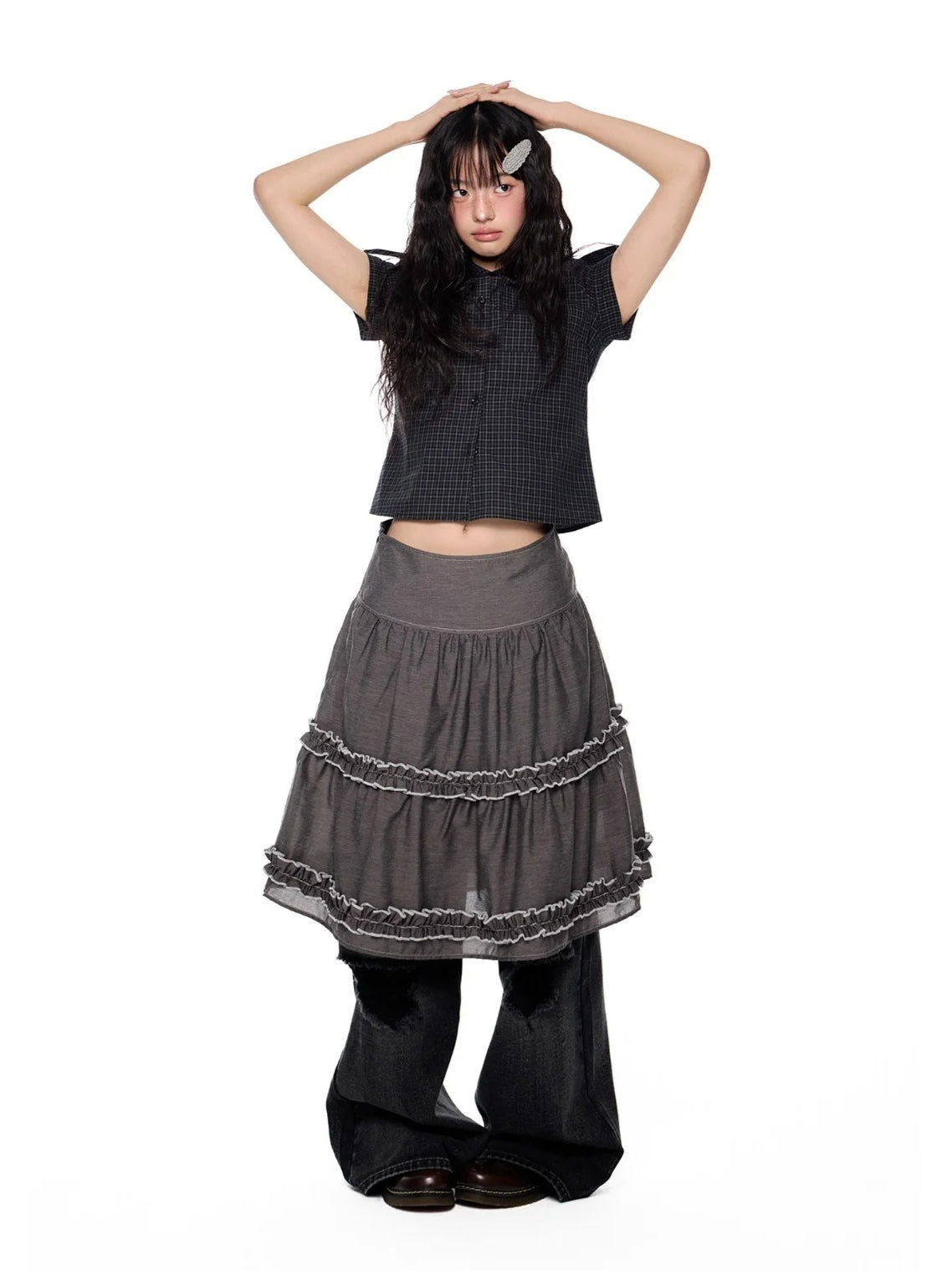 Ruffle Layered Midi Skirt