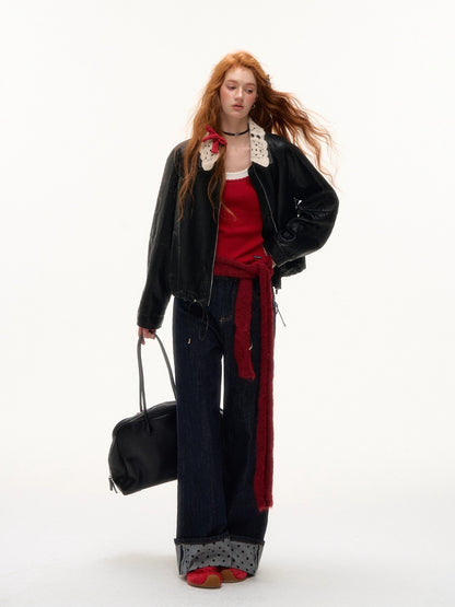 Detachable Collar PU Biker Jacket
