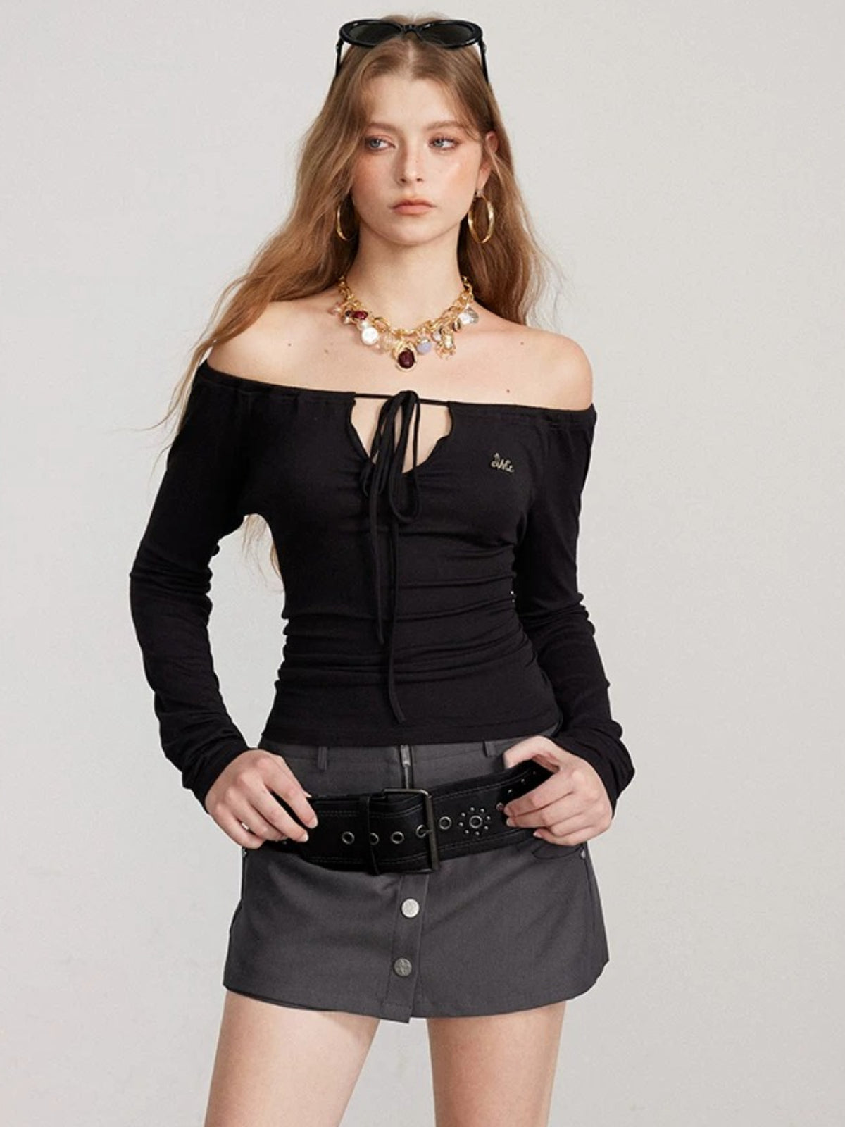 Convertible Tie Shoulder Long Sleeve Top