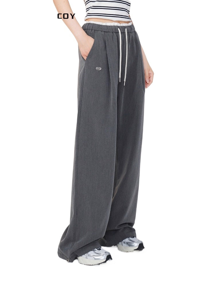 Color-Blocked Pleated Suit Wide-Leg Pants