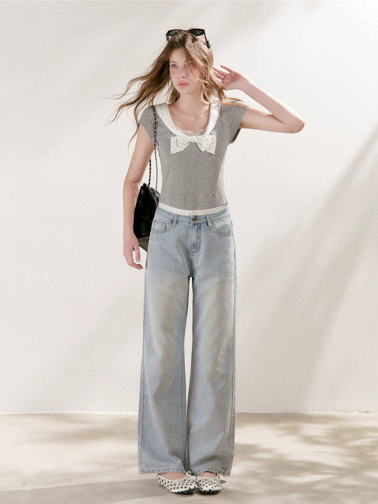 Polka Bow U-Neck Tee
