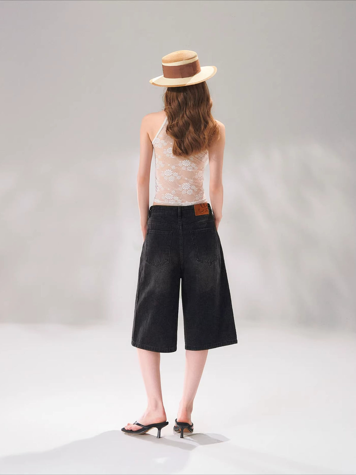 Rhinestone Washed Denim Culottes